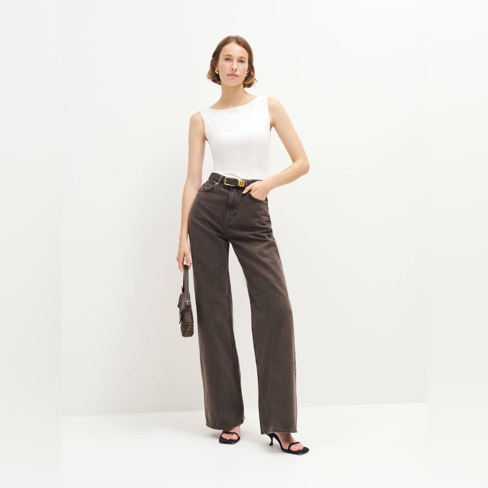 Reformation Cary High Rise Slouchy Wide Leg Jeans in Espresso